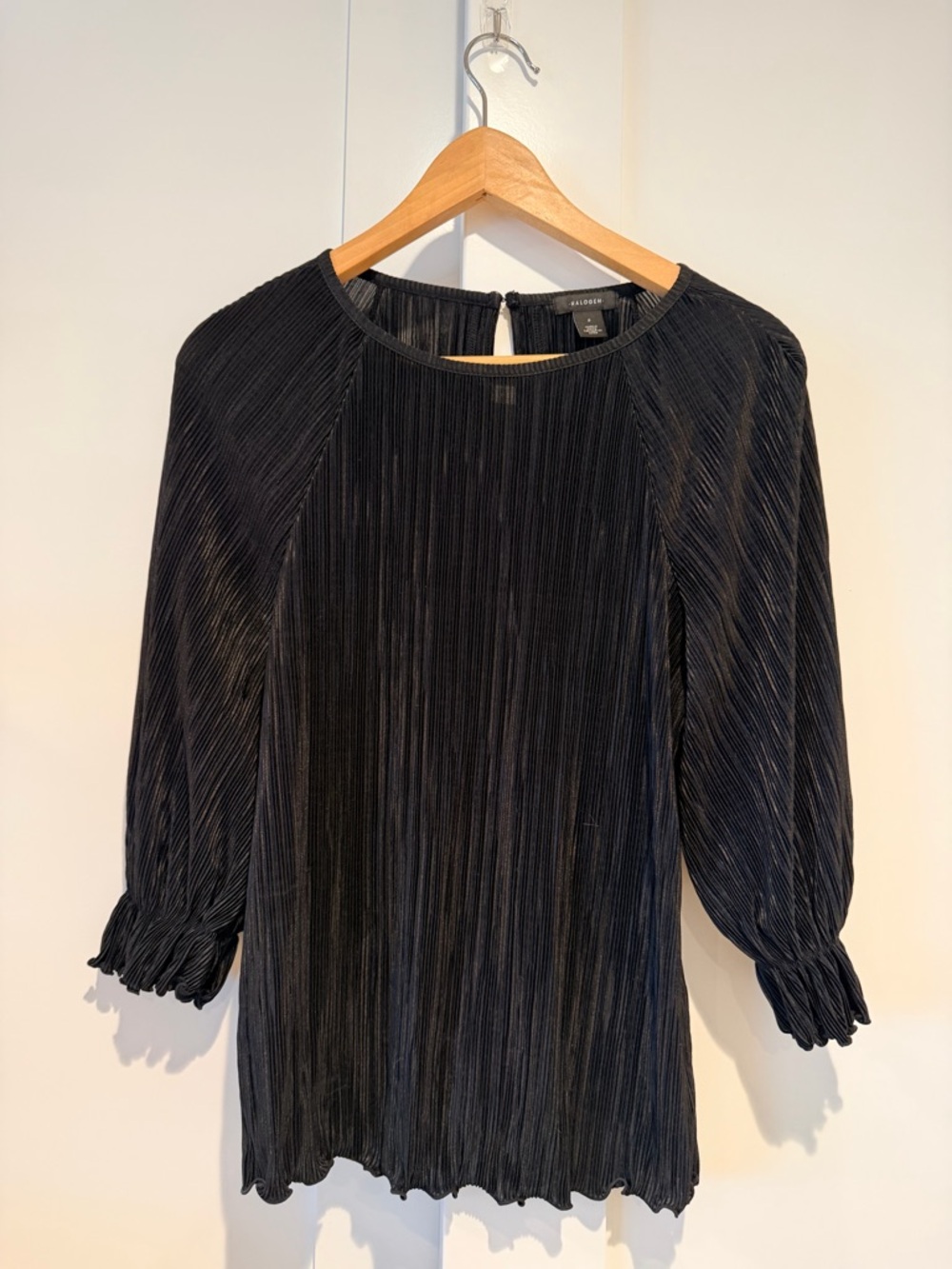 Halogen Black Pleated Long-Sleeve Blouse